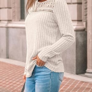 Cream Knit Sweater with Lace Detail
